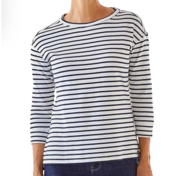 Patagonia Misty Meadow Top XL white and blue cotton 3/4 sleeves - Picture 1 of 5
